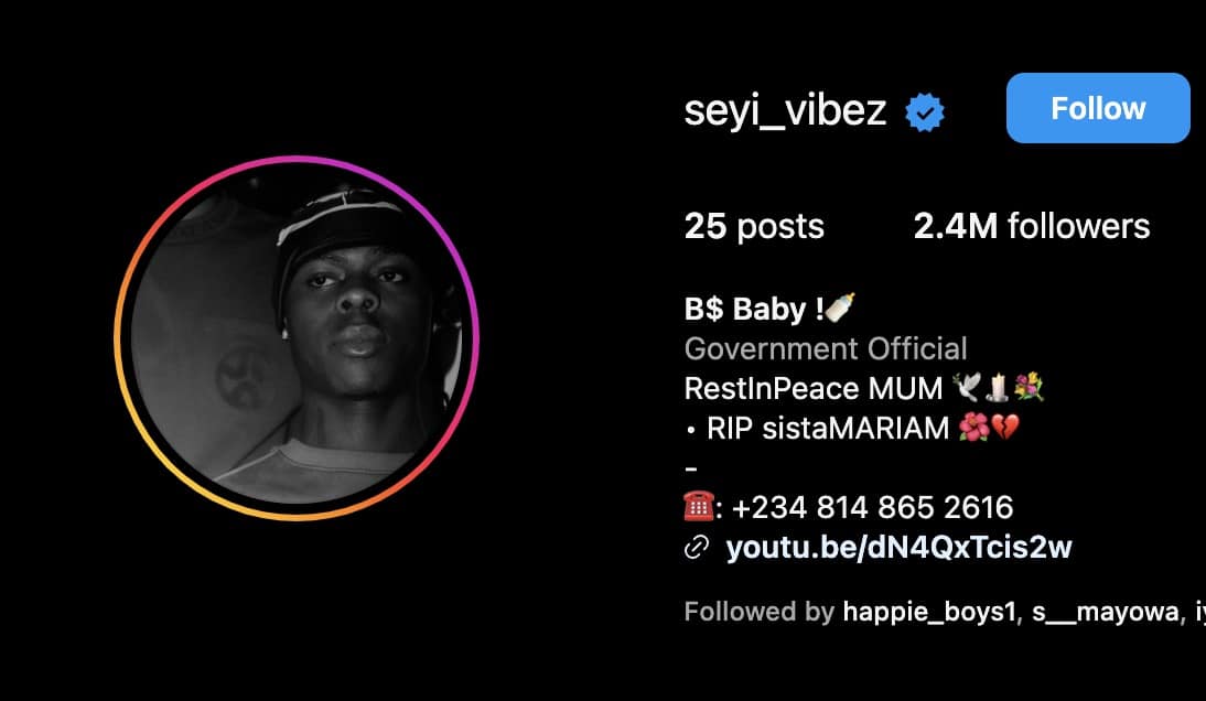 Seyi Vibez yanks off 'musician' from bio, replaces with 'government official'